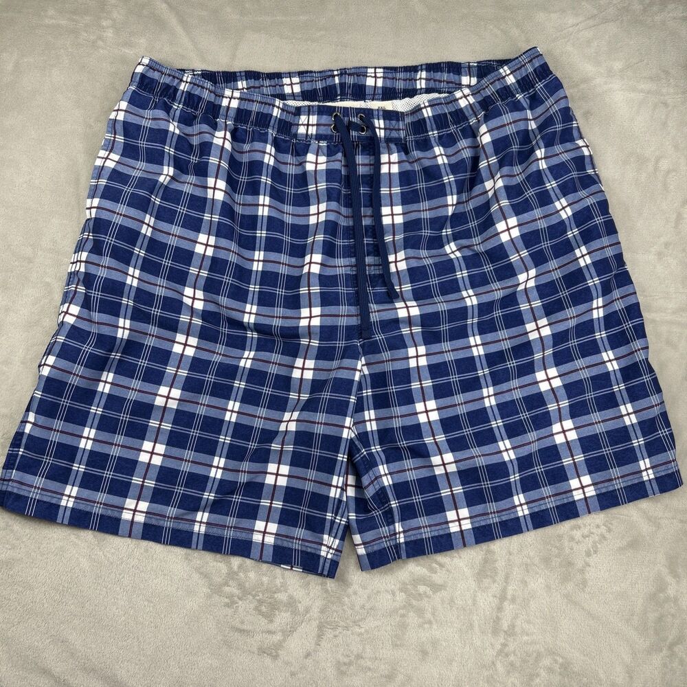 True Nation Swim Trunks Board Shorts 2XL Blue Plaid Beach Drawstring Mesh Lined